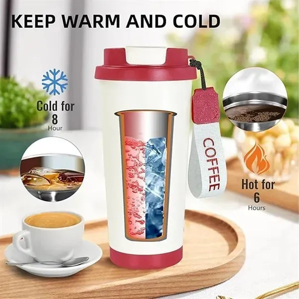 18oz Stainless Steel Coffee Travel Mug with Lid and Straw