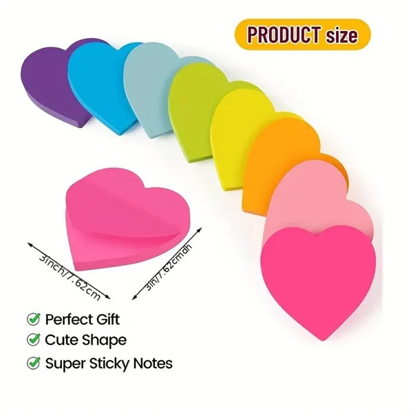 656 Sheets 3"x3" Heart Shaped Sticky Notes