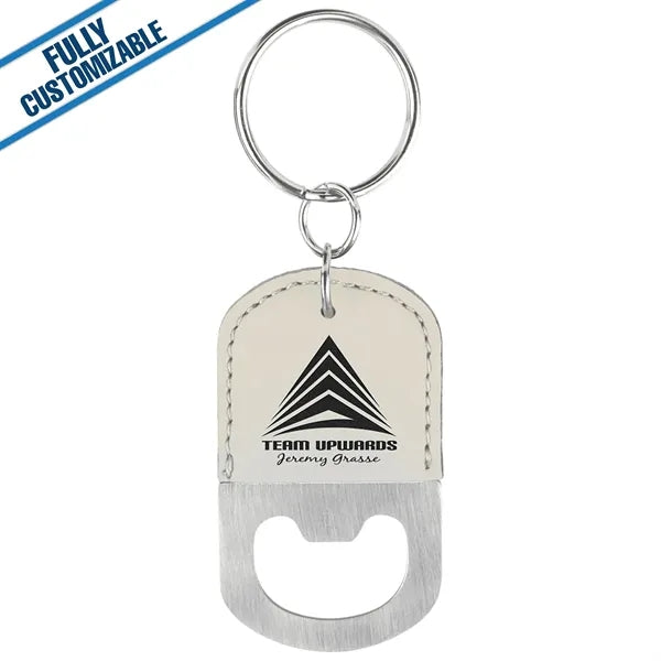 Engraved Leatherette Oval Bottle Opener Keychain