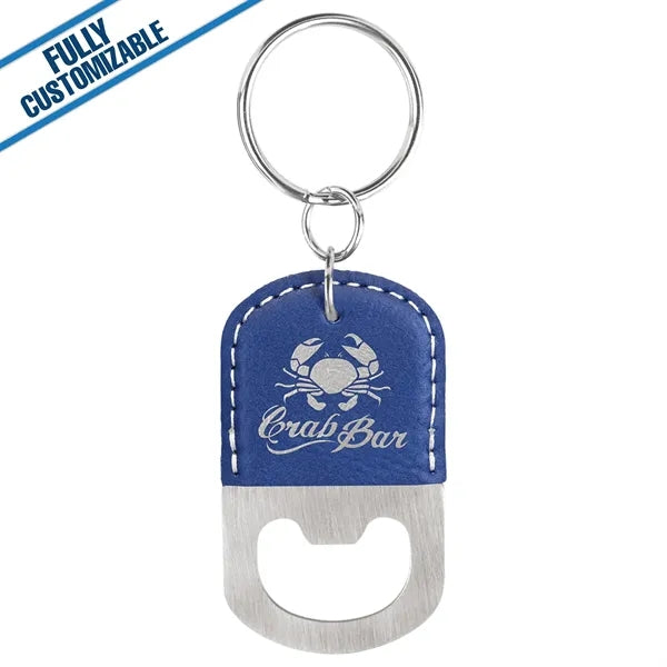 Engraved Leatherette Oval Bottle Opener Keychain