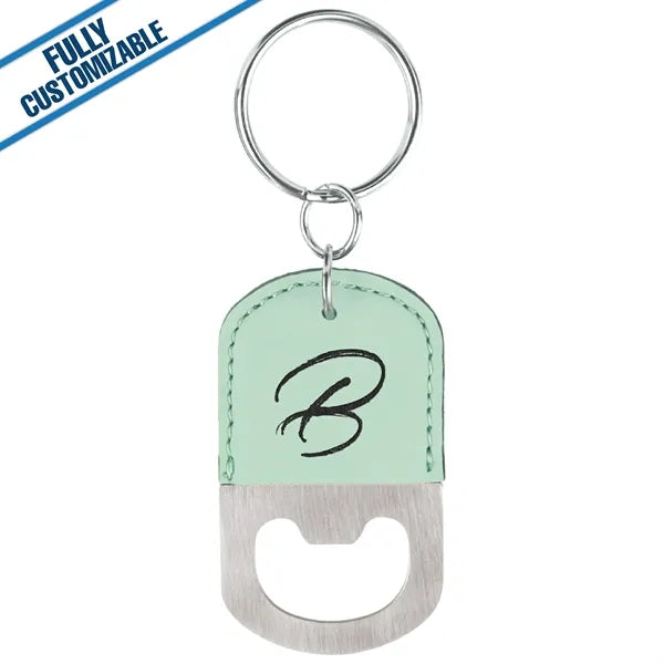 Engraved Leatherette Oval Bottle Opener Keychain