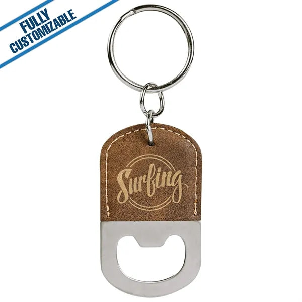 Engraved Leatherette Oval Bottle Opener Keychain