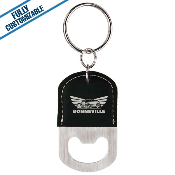Engraved Leatherette Oval Bottle Opener Keychain