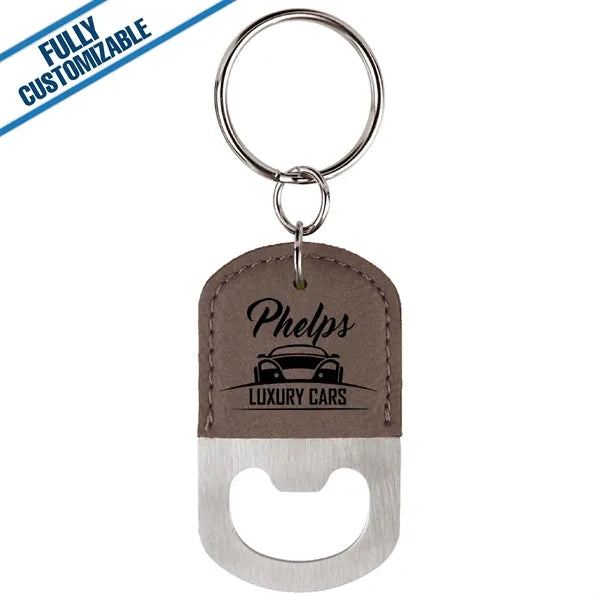 Engraved Leatherette Oval Bottle Opener Keychain