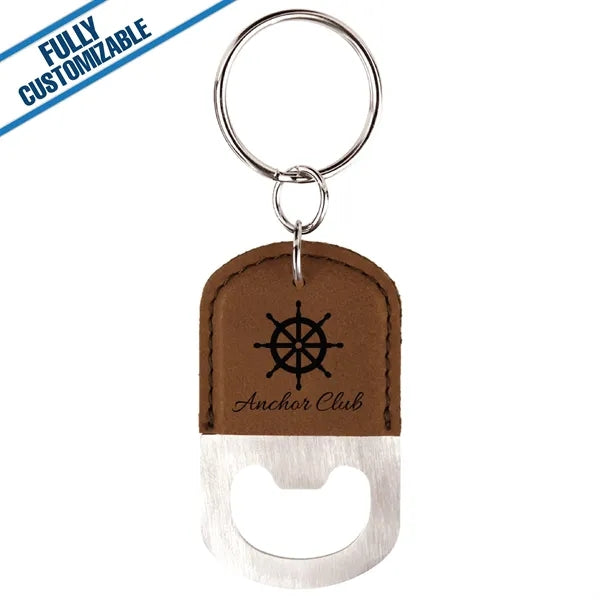 Engraved Leatherette Oval Bottle Opener Keychain