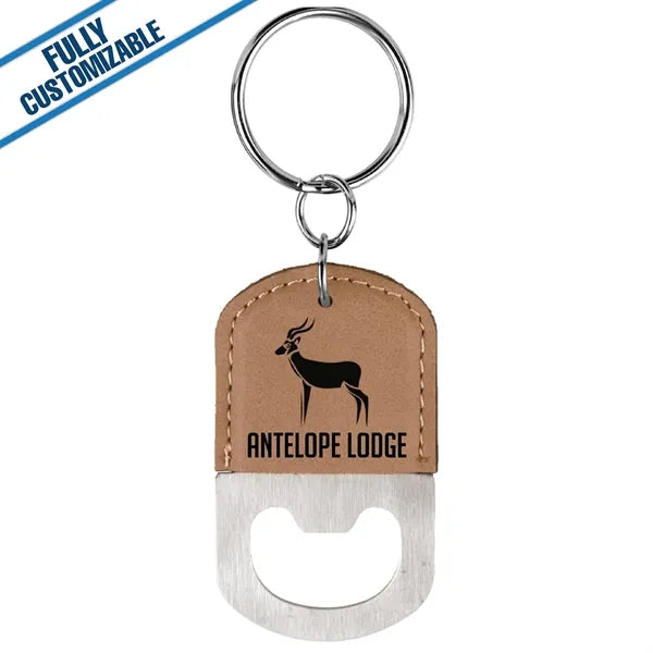 Engraved Leatherette Oval Bottle Opener Keychain