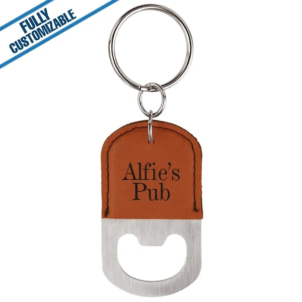 Engraved Leatherette Oval Bottle Opener Keychain