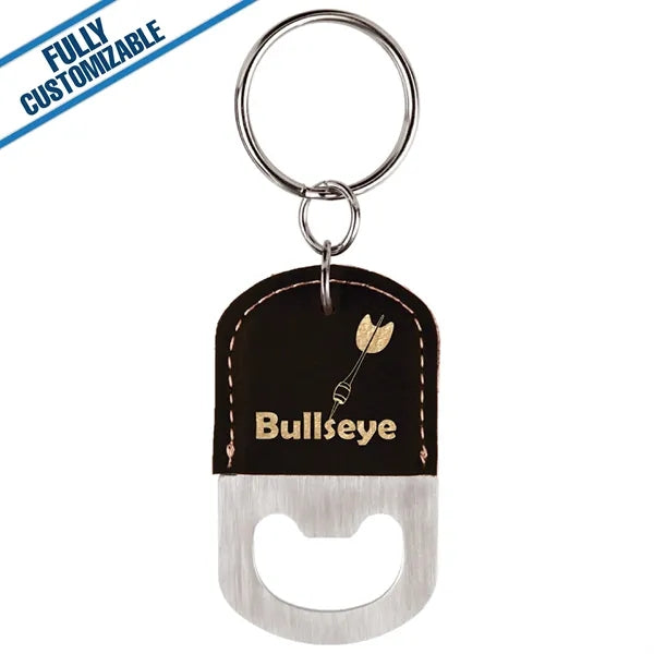 Engraved Leatherette Oval Bottle Opener Keychain
