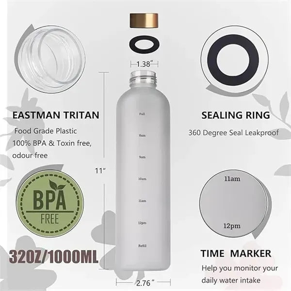 32oz Motivational Water Bottle with Time Marker to Drink