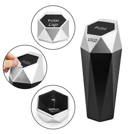 Mini Leakproof Diamond Shaped Car Trash Can Bin With Lid