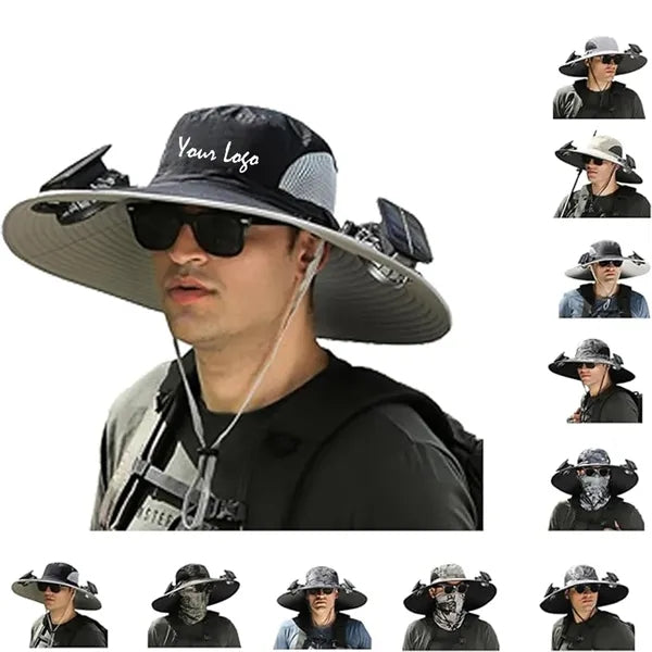 Detachable Solar Fan Hat Rechargeable USB Wide Brim Cap