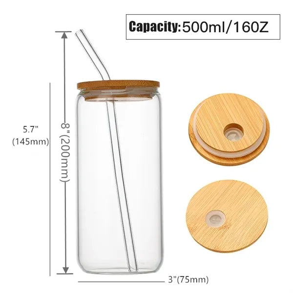 16 oz Glass Tumbler with Bamboo Lid and Straw