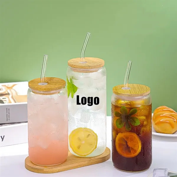 16 oz Glass Tumbler with Bamboo Lid and Straw