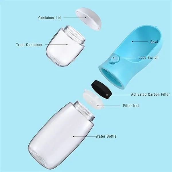 Portable pet water bottle with food container