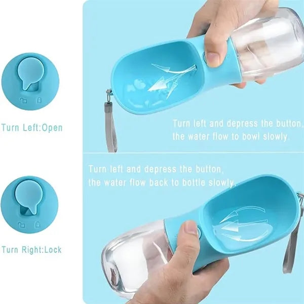 Portable pet water bottle with food container