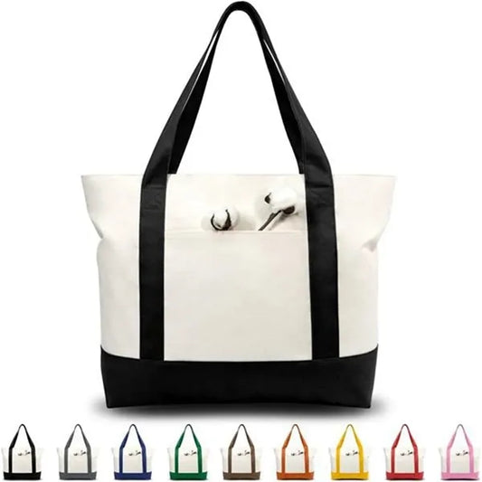 Stylish Canvas Tote Bag w/ External Pocket