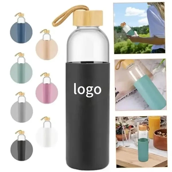 17oz Durable Leak-Proof Glass Water Bottle with Wooden Lid