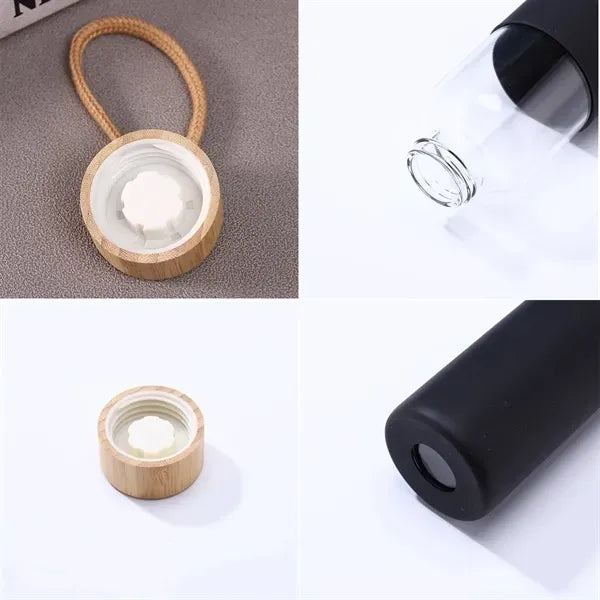 17oz Durable Leak-Proof Glass Water Bottle with Wooden Lid