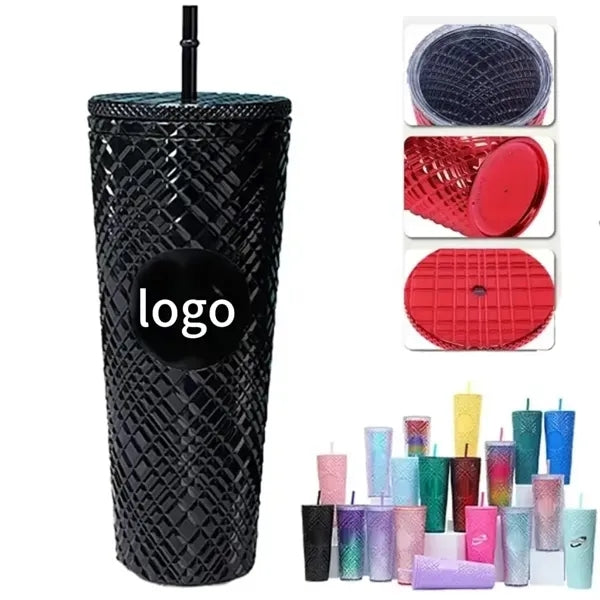 Studded Plastic 24oz Drinking Tumbler With Straw