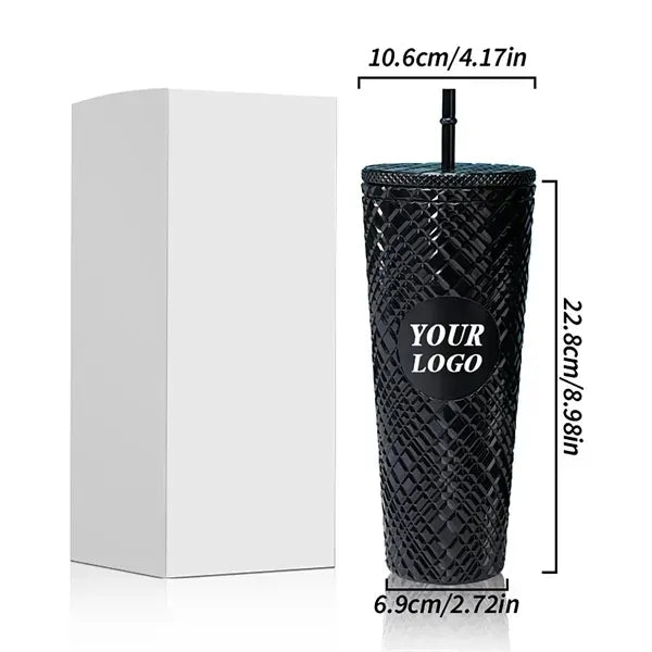 Studded Plastic 24oz Drinking Tumbler With Straw