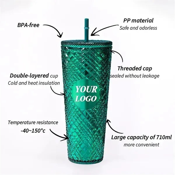 Studded Plastic 24oz Drinking Tumbler With Straw