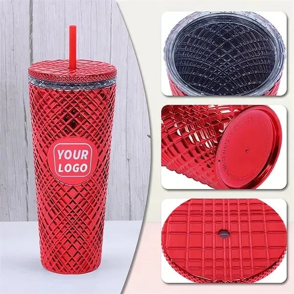 Studded Plastic 24oz Drinking Tumbler With Straw