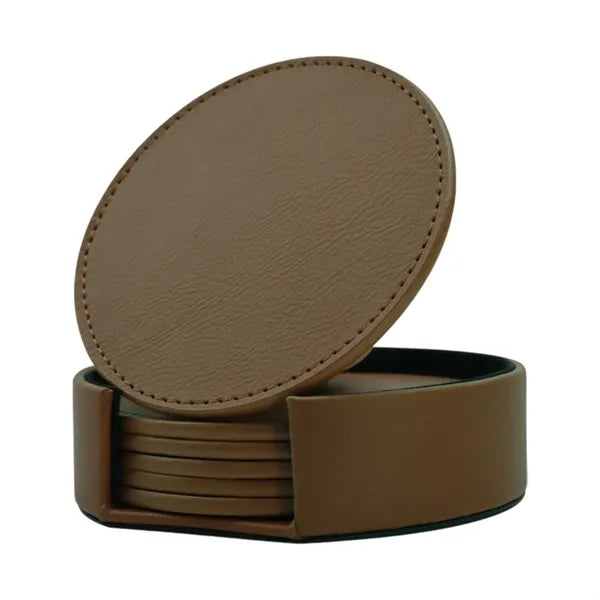 Set of 6 Round PU Leather Coasters