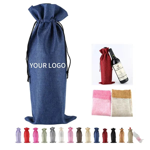 Burlap Wine Drawstring Bag
