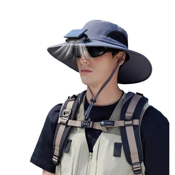 Solar Fan Cooling Hat Outdoor Wide Brim Bucket Cap