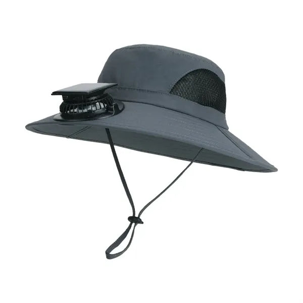 Solar Fan Cooling Hat Outdoor Wide Brim Bucket Cap