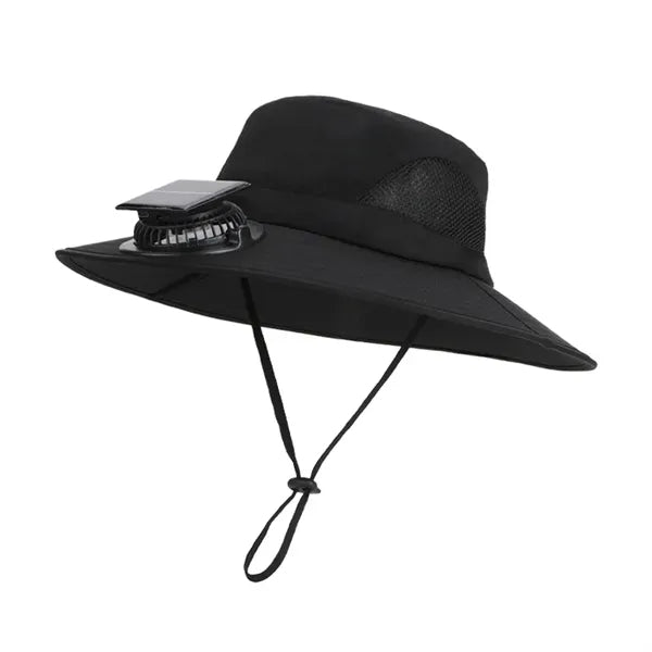 Solar Fan Cooling Hat Outdoor Wide Brim Bucket Cap