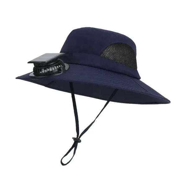 Solar Fan Cooling Hat Outdoor Wide Brim Bucket Cap