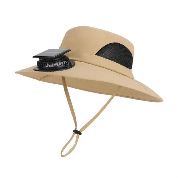Solar Fan Cooling Hat Outdoor Wide Brim Bucket Cap