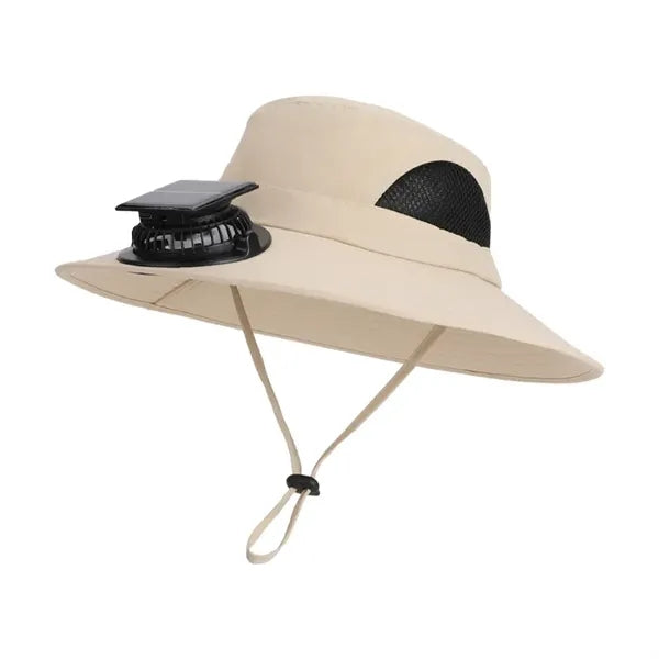 Solar Fan Cooling Hat Outdoor Wide Brim Bucket Cap
