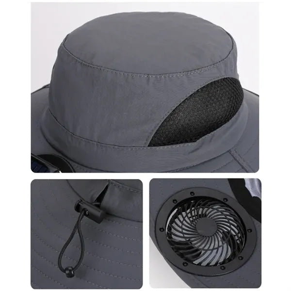 Solar Fan Cooling Hat Outdoor Wide Brim Bucket Cap