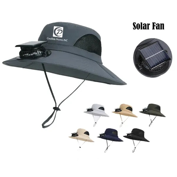 Solar Fan Cooling Hat Outdoor Wide Brim Bucket Cap