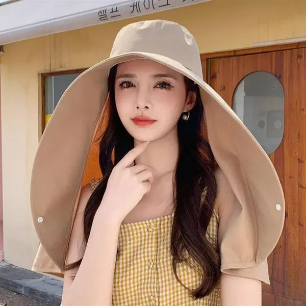Wide Brim Sun Hat With Neck Face Flap