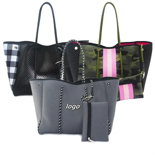 Spacious perforated neoprene tote bag for travel