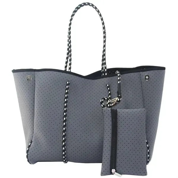 Spacious perforated neoprene tote bag for travel