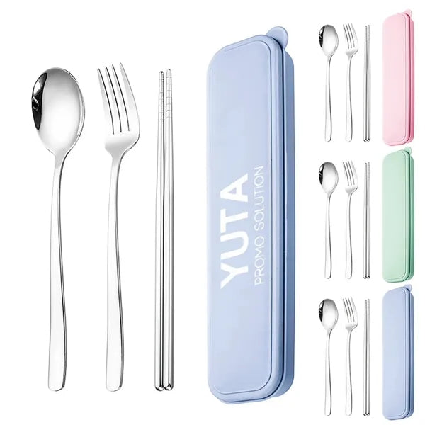 Stainless Steel Chopsticks Spoon Fork Cutlery Set w/ Box