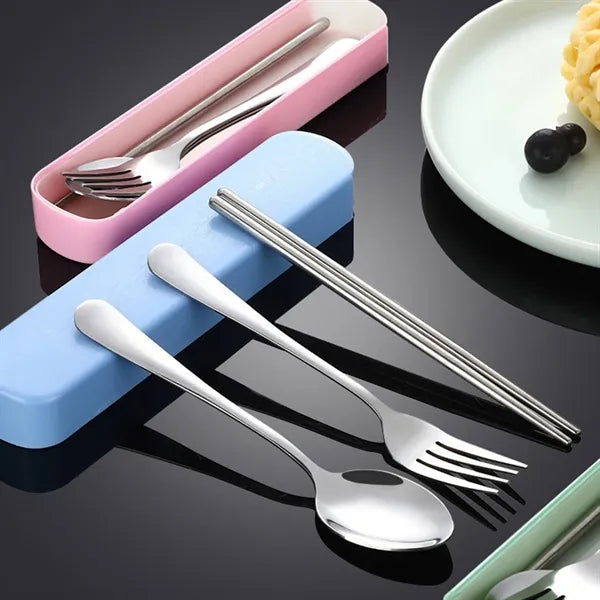 Stainless Steel Chopsticks Spoon Fork Cutlery Set w/ Box