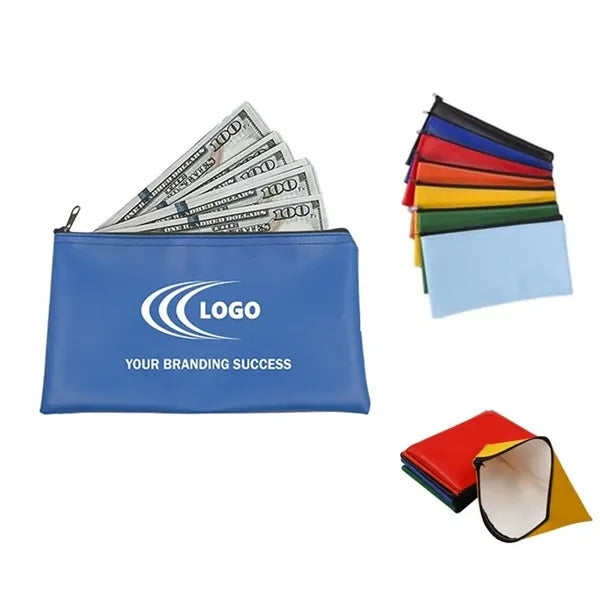 Pu Leather Bank Deposit Bag Cash Holder Zipper Coin Pouch