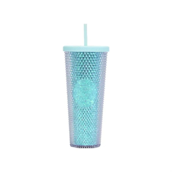 24oz Double Wall Plastic Studded Tumbler With Straw