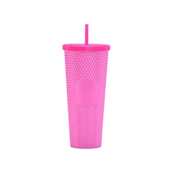 24oz Double Wall Plastic Studded Tumbler With Straw
