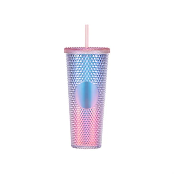 24oz Double Wall Plastic Studded Tumbler With Straw