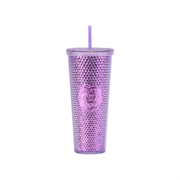 24oz Double Wall Plastic Studded Tumbler With Straw