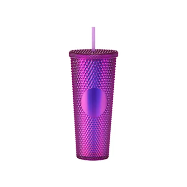 24oz Double Wall Plastic Studded Tumbler With Straw