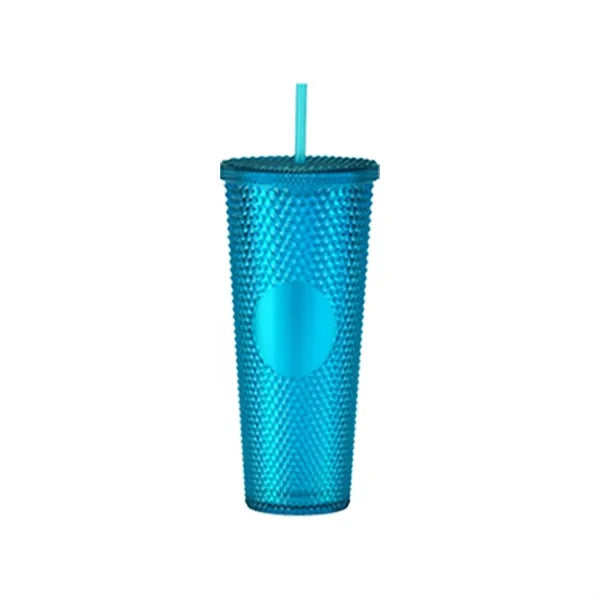 24oz Double Wall Plastic Studded Tumbler With Straw