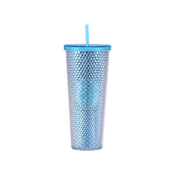 24oz Double Wall Plastic Studded Tumbler With Straw