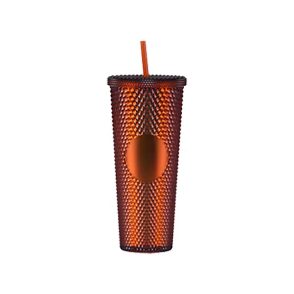 24oz Double Wall Plastic Studded Tumbler With Straw